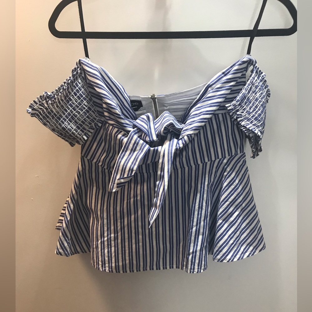 Bebe striped off shoulder peplum top
